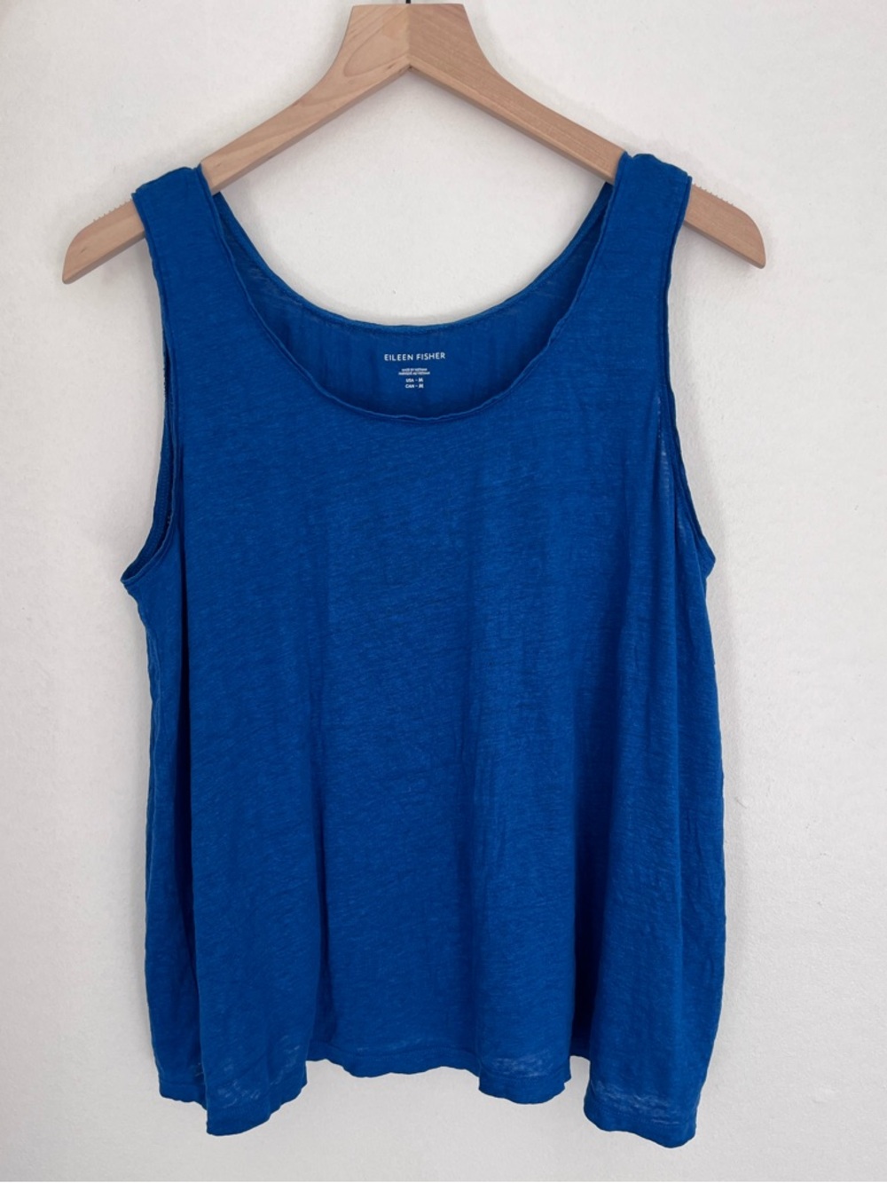 Eileen Fisher Organic Linen Jersey Scoop Neck Tank in Bright Blue size Medium M
